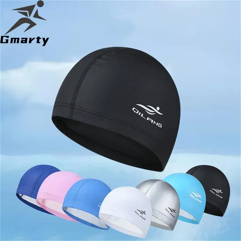 

Waterproof Adult Men Women Elastic Waterproof Elastic PU Protect Ears Long Hair Sports Solid Swimming Caps