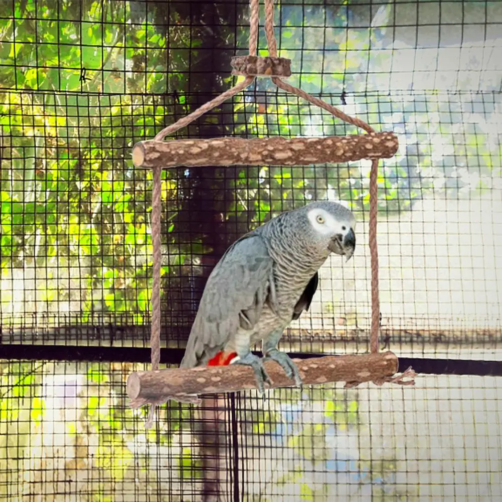 Bird Swing Toy Bird Perch Wood Parrot Cage Hammock Swing Wooden Perch Stand Chewing Toy For Budgerigar Lovebirds