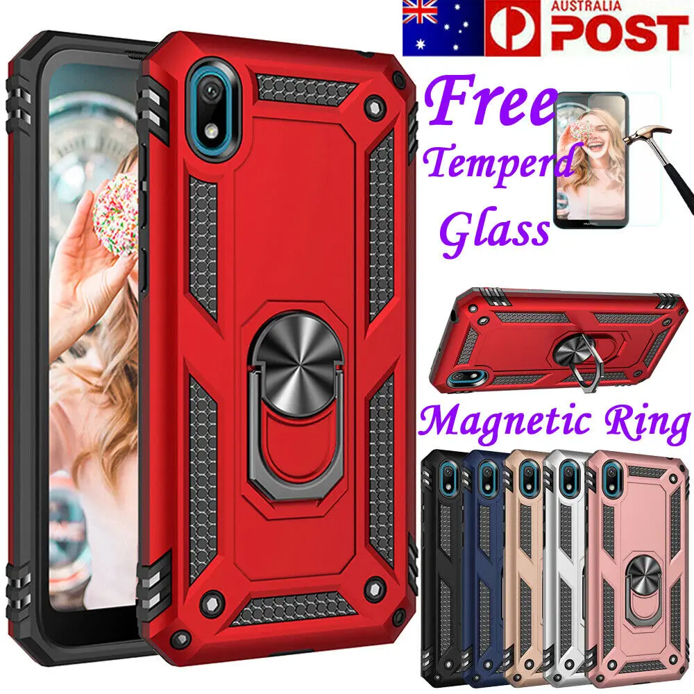 

For Huawei Y5 2019/Nova 5T/Honor 8S Heavy Duty Shockproof Magnetic Ring Stand Holder Case Cover+Tempered Glass Screen Protector