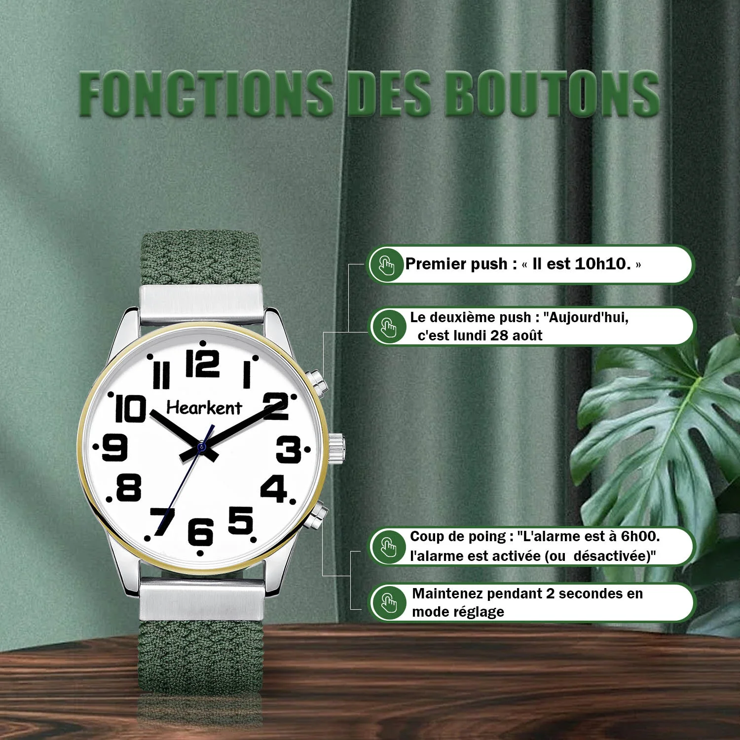 Heartkent Talking Watch for blond Men French One-touch Chimme Alarm Quartz Watches for Visually repaid otherwise loudspeaker Watch
