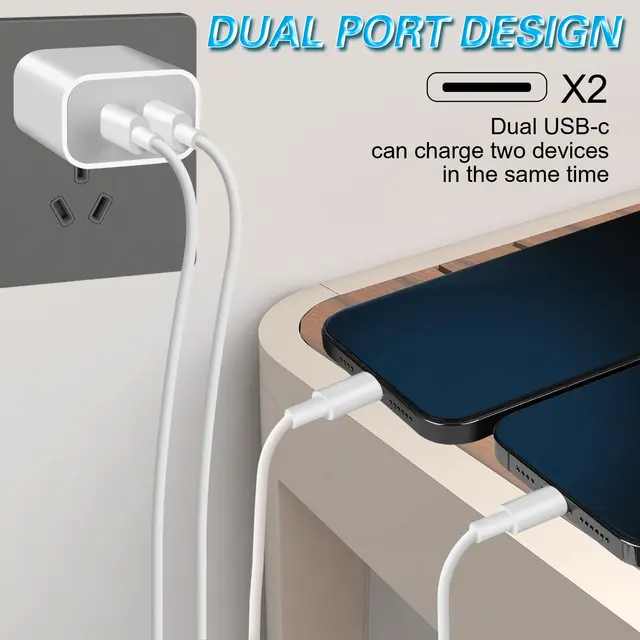 Chargeur USB PD 40W à 2 Ports Type C, Charge Rapide, Prise EU/US, Adaptateur pour iPhone 15, Huawei, Samsung, Xiaomi 2