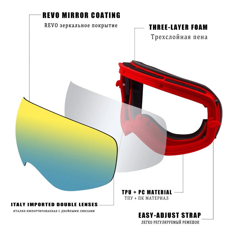 PHMAX Brand Ski Glasses Women Outdoor Snow Goggles With Anti-Slip Strap Double Layers Men Anti-Fog Snowmobile Ski Goggles 3