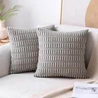 Black Corduroy Throw Pillow Cover 18x18 Inch Soft Striped Cushion Cover Square Cushion Case Pillow Cotton Cover White Pillowcase 4