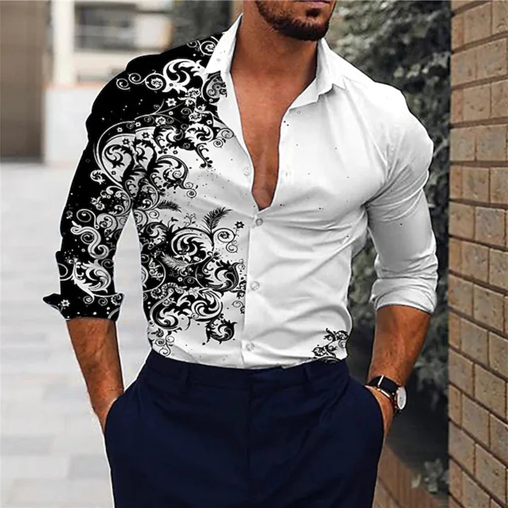 Fashion Men's Baroque Long Sleeve Muscle Fitness Shirt Button Down Perfect Party Wear Comfortable yet causal Look Printed Tops