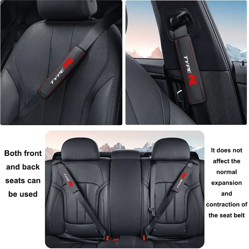Car seat belt Nappa leather Shoulder Protector Safety Belt 2pcs For Honda Type R Type S Civic FK8 FK2 FN2 EP3 Auto Accessories