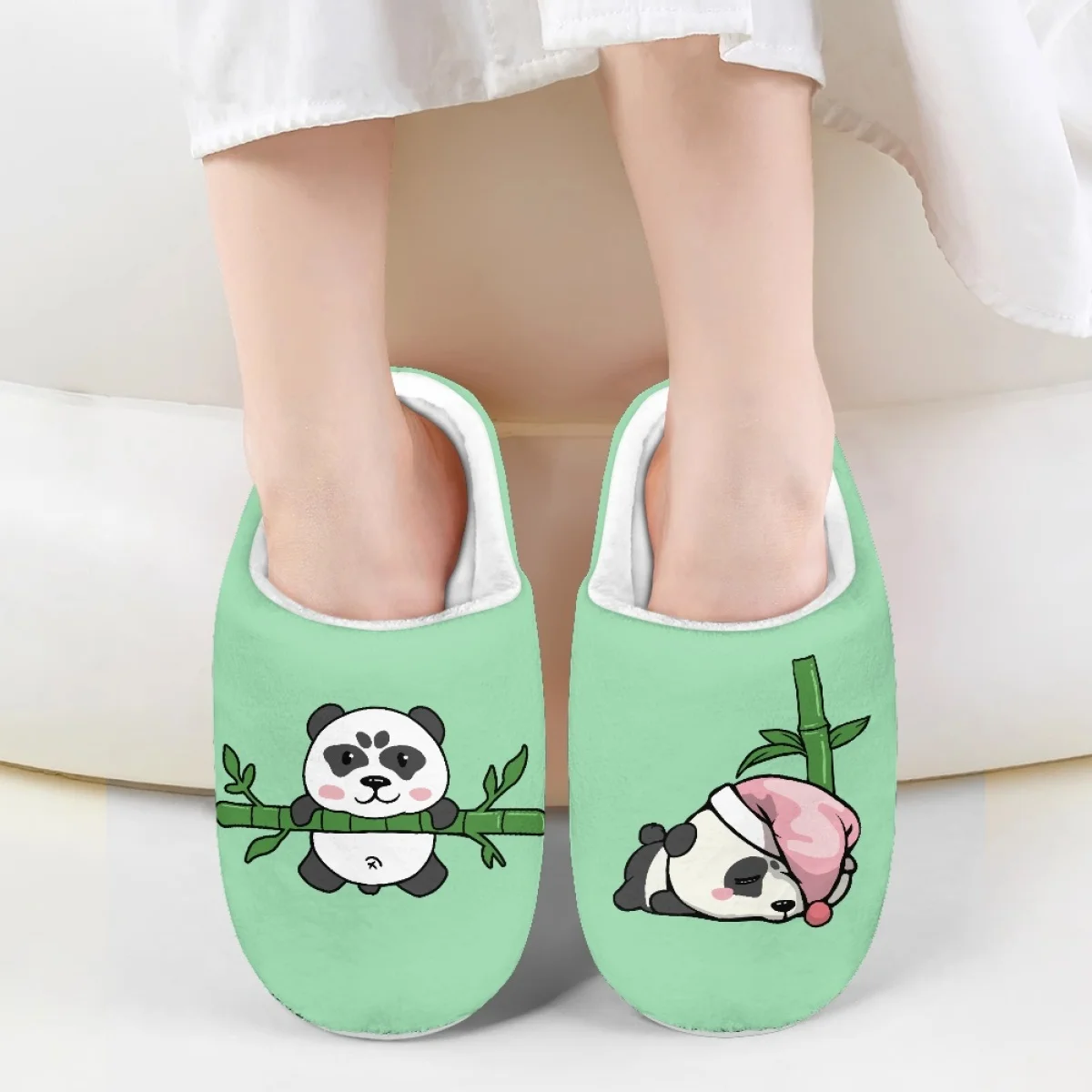

Cute Panda Cartoon Pattern Girls Boys Autumn Winter Home Warm Cotton Slipper Lightweight Art Casual Breathable Kids Plush Shoes