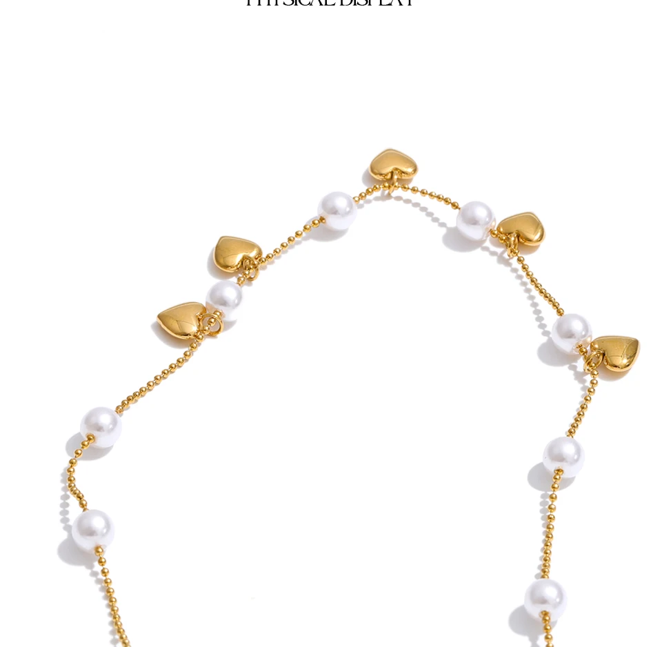 Yhpup Halskette im koreanischen Stil mit simulierten Perlen, Kette mit Herzanhänger für Damen, modische Neuheiten, schicker Halsschmuck, Gala-Geschenk – Detail 7