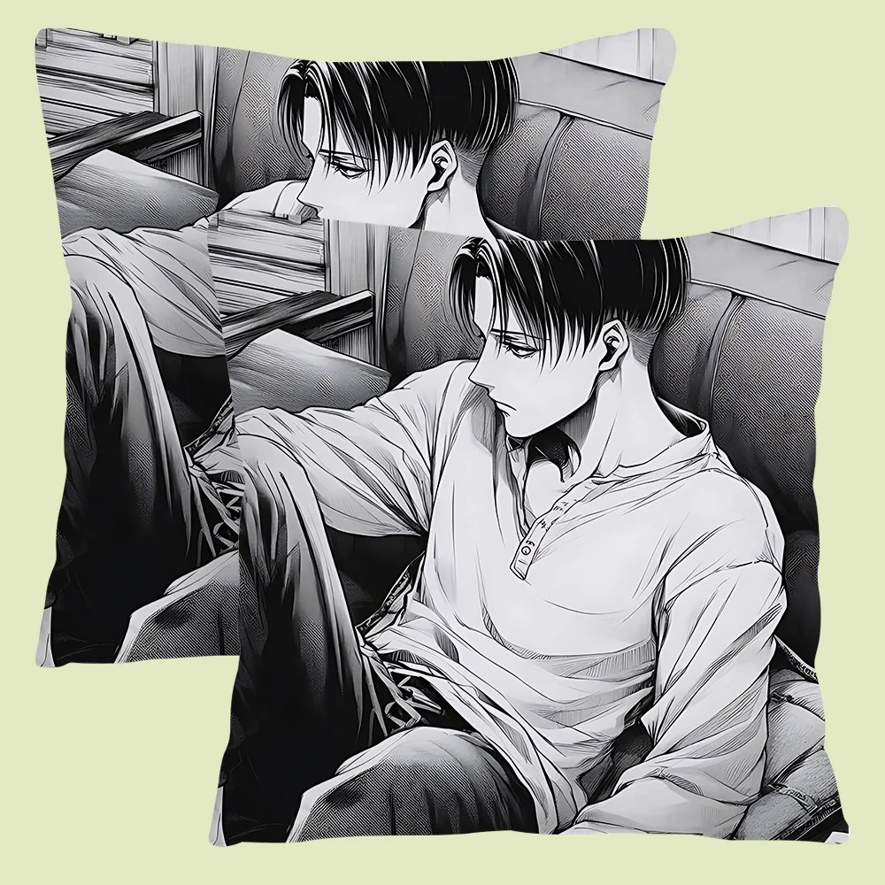 Levi Ackerman Attack On Titan Pillow Covers Cartoon Sofa Decorative Home Double-sided Printing Short Plush Cute Cushion Cover 4