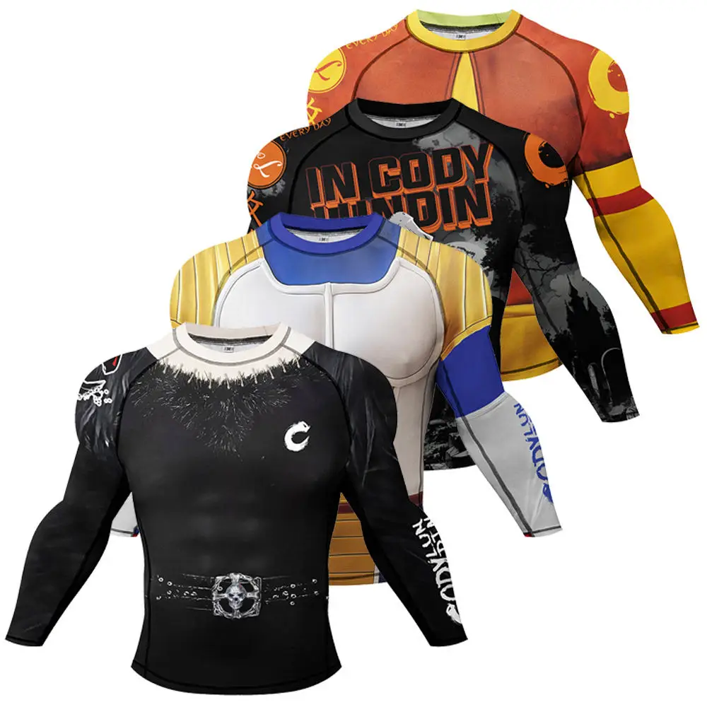 Rashguard Wear MMA T-shirts Men Mock Compression Shirt Long Sleeve Boxing Shirts Jiu Jitsu Long Sleeve Rash Guard Surf Swim Tops