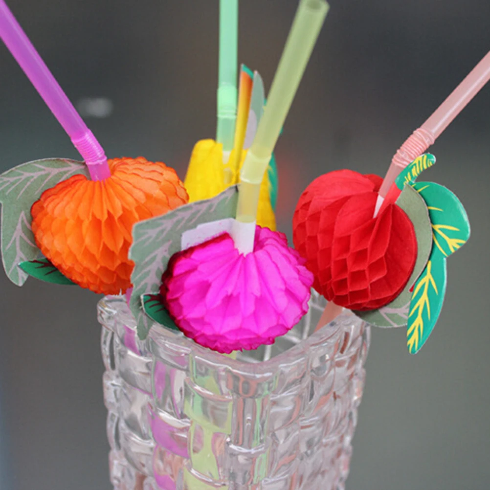 50 Paper Parasol Fruit Straws Umbrella Cocktail Drinking Novelty Party Straw