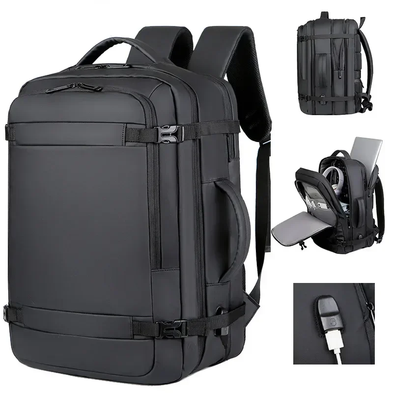 

40L Expandable USB Travel Backpack Flight Approved Carry on Bags for Airplanes Water Resistant Durable 17-inch Backpack Men