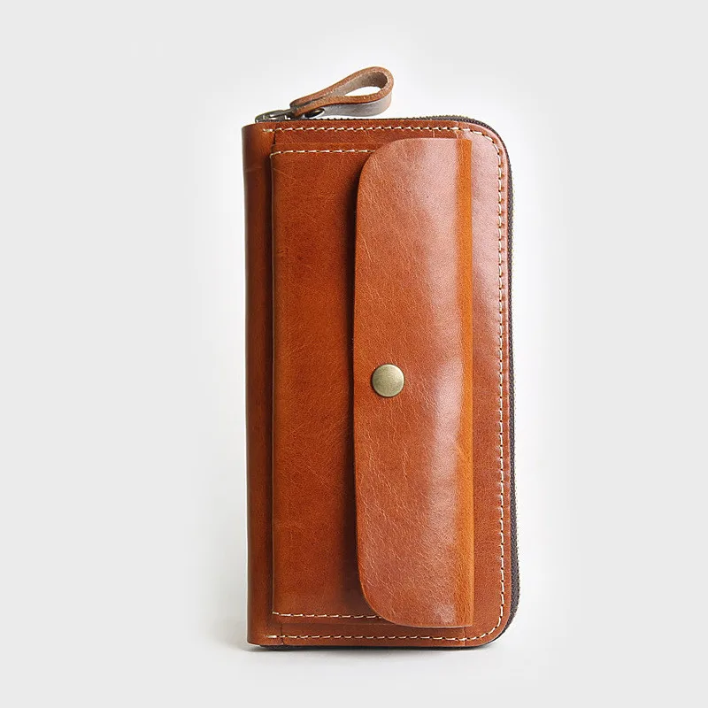 

Genuine Leather Women Vintage Long Purse Soft Zipper Wallet High Quality