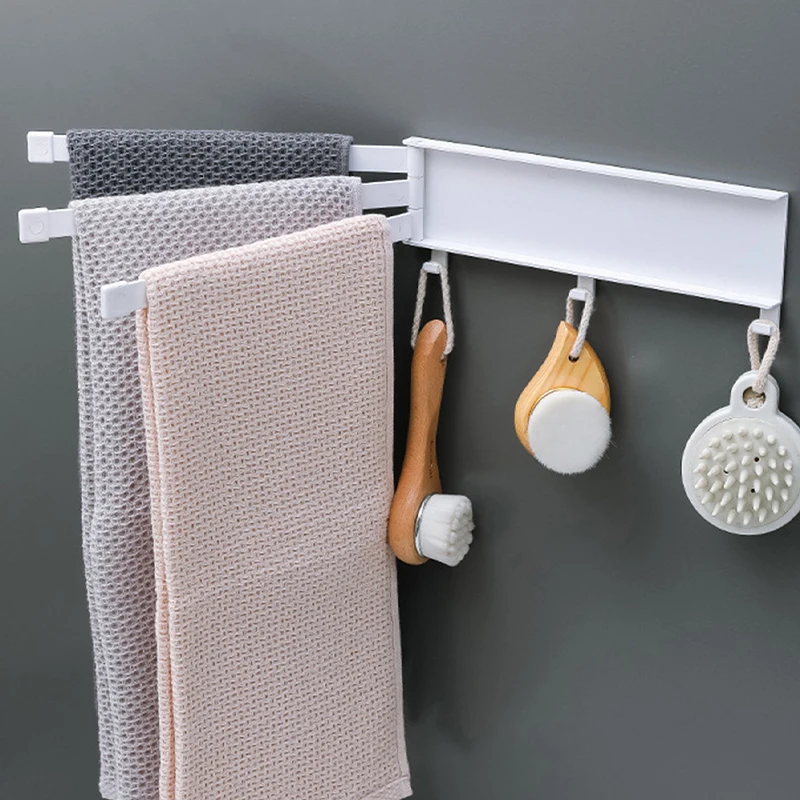 Towel Rack Rotating Folding Towel Bar Hooks Wall Mounted Dish Cloth Rag Towels Holder Storage For Kitchen Bathroom
