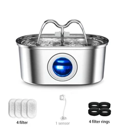 Stainless Steel Automatic Pet Water Fountain with LED Light and Silent Pump (Filter sensor kit)
