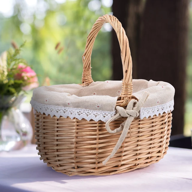 Rattan Storage Basket Hand Made Oval Picnic Storage Basket for Indoor Outdoor 28x26x20cm 1