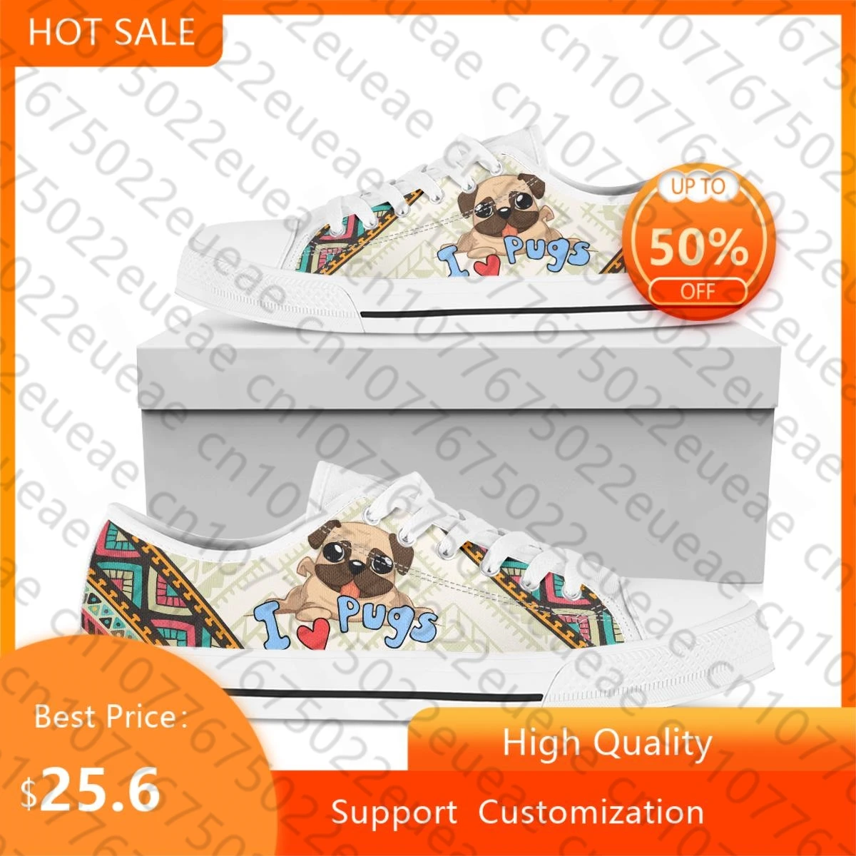 

BKQU Pug Lover Cartoon Woman Vulcanize Shoes Classic Women Canvas Shoes White Sneakers Comfort Breathable Couple shoes 2022