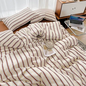 Nordic Sling Bed 150 Set biancheria da letto Strisce Set copripiumino Copripiumino Lenzuolo Set trapunta Queen Size INS Blogger Set piumino