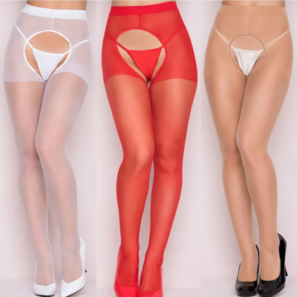 Women Tights Sexy Open Crotch Stockings Racy Pantyhose Solid Color See Through Socks Leggings Exotic Costumes Temptation Long Sock