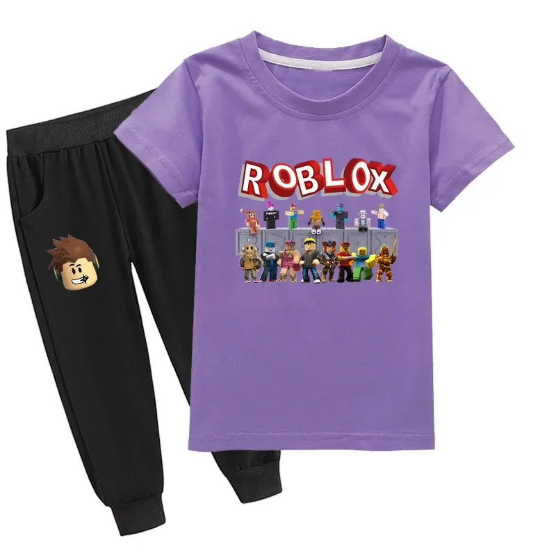 

New Cartoon Simple Roblox Men's and Women's Clothing Fashion Casual Short-sleeved T-shirt Comfortable Trousers Suit
