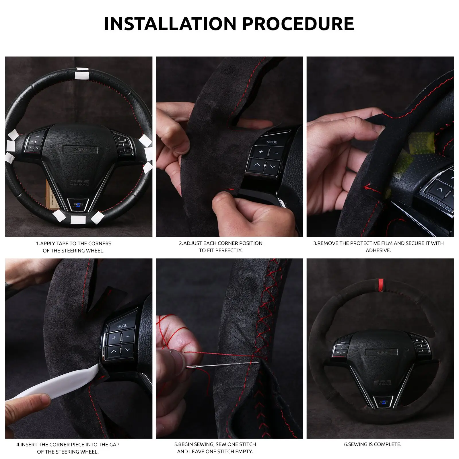 Premium Hand-Sewn Suede Leather Steering Wheel Cover