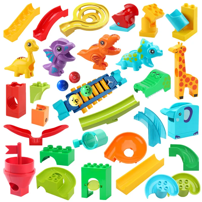 Marble Run Big Building Blocks Dinosaur Slide Track Rolling Ball Twister Imbuto Catapulta Parts Maze Game Compatibile Giocattoli Per Bambini