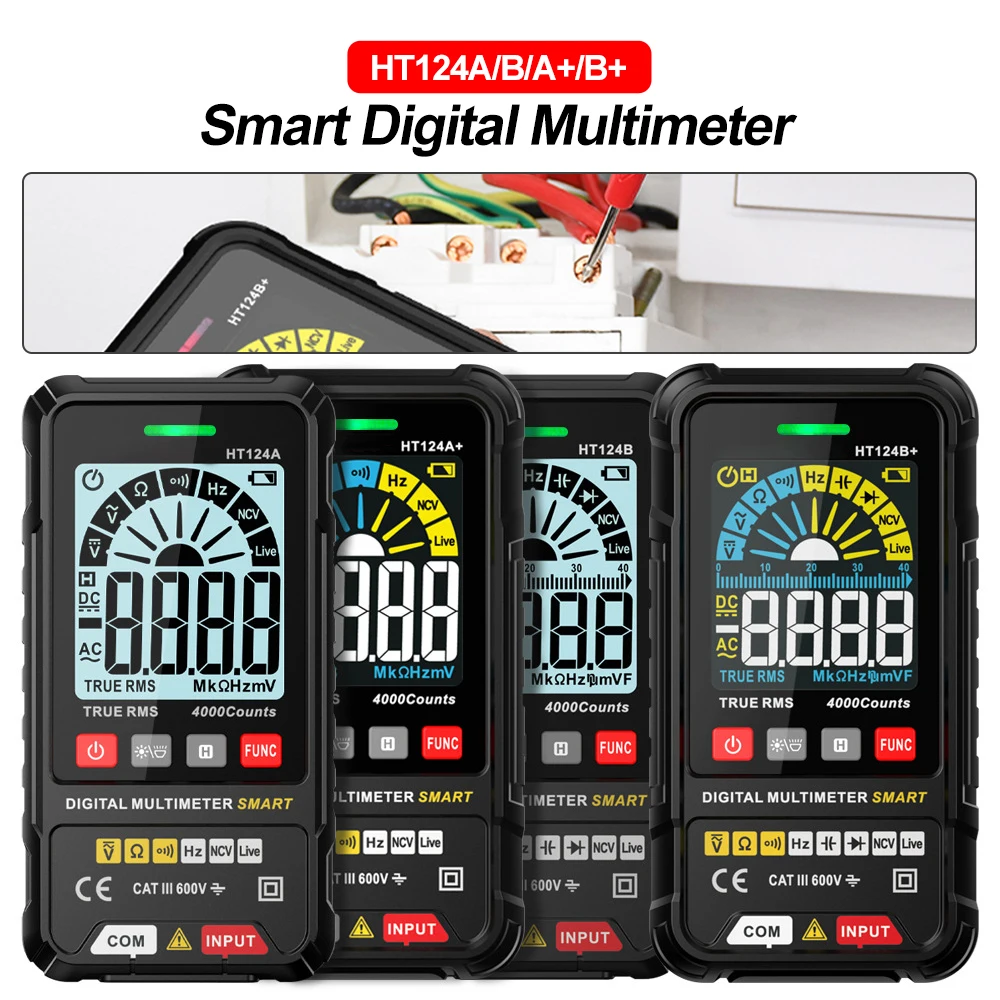 

HT124B Series Digital Smart Multimeter 4000 Counts Auto Range Tester Ohm Hz Capacitance True RMS AC DC DMM Multitester Tool