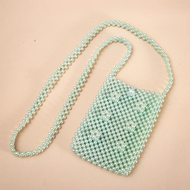 

Creative Fantasy Handmade Beaded Woven Crossbody Mobile Phone Bags Stereoscopic Ball Decoration Long Bead Chain Luxury Bag