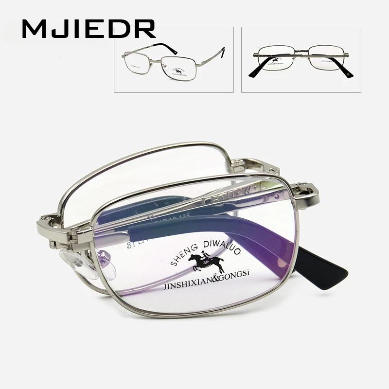 

MJIEDR Classic Fashion Alloy Men Optical Frame With Spring Hinge Comfortable Male Spectacle Eyeglasses Frames Foldable Eyewear