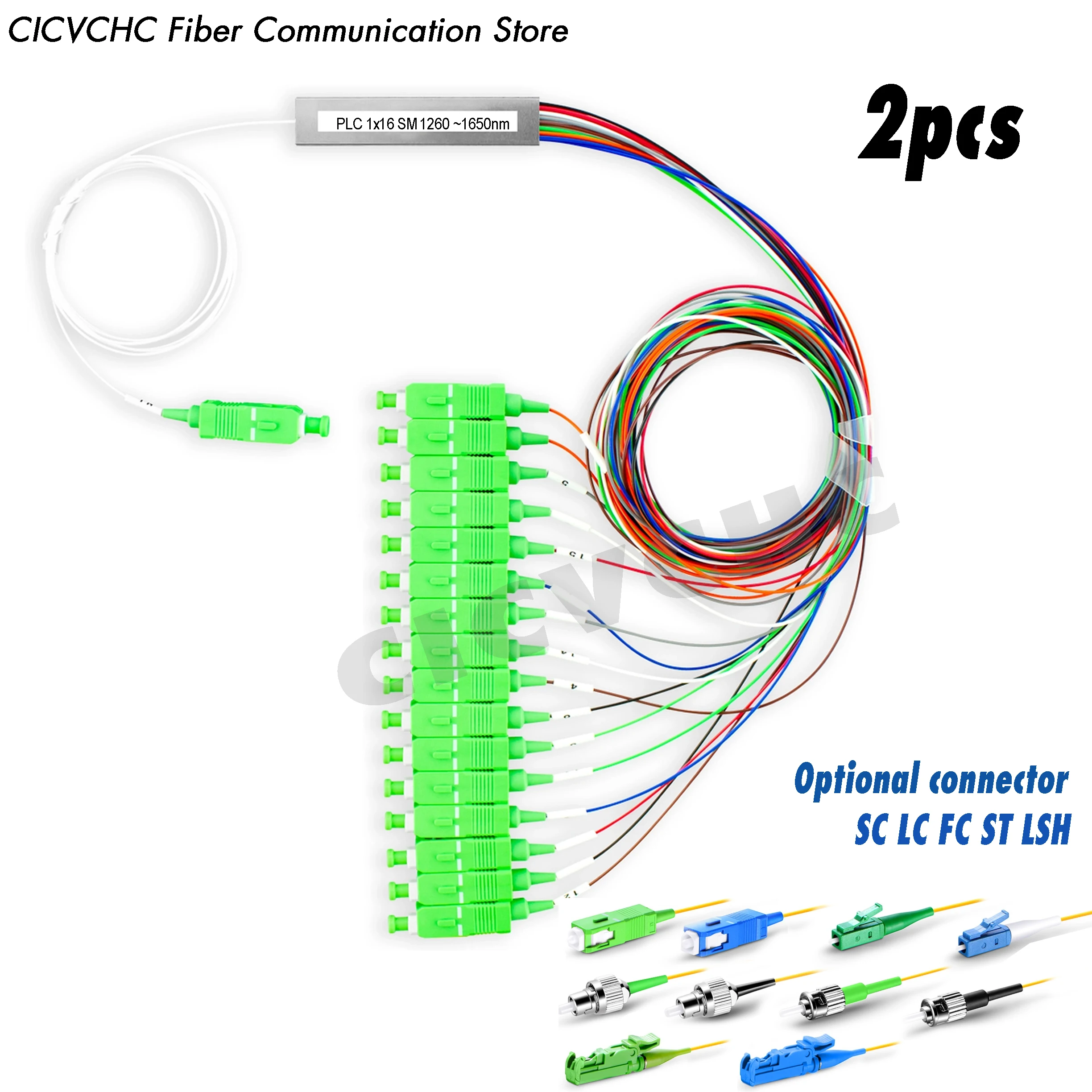 2pcs 1x16 PLC Fiber Splitter, Mini Module with SC, LC, FC，ST, LSH connector