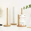 Vertical Wooden Roll Paper Shelf Storage Rack Kitchen Paper Towel Rack Japanese Style Plastic Wrap Lazy Cling Film Rag Holder 1