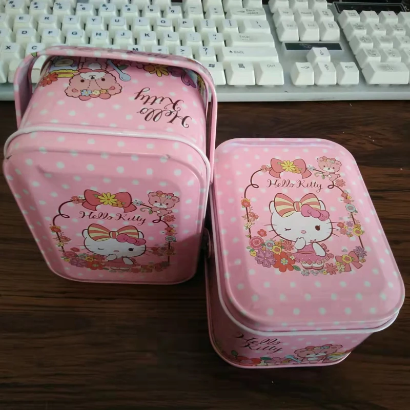 

Коробка для хранения Hello Kitty, коробка для конфет для девочек, милые украшения, аксессуары для волос, железная коробка Kawai, настольное хранилище, Прямая поставка