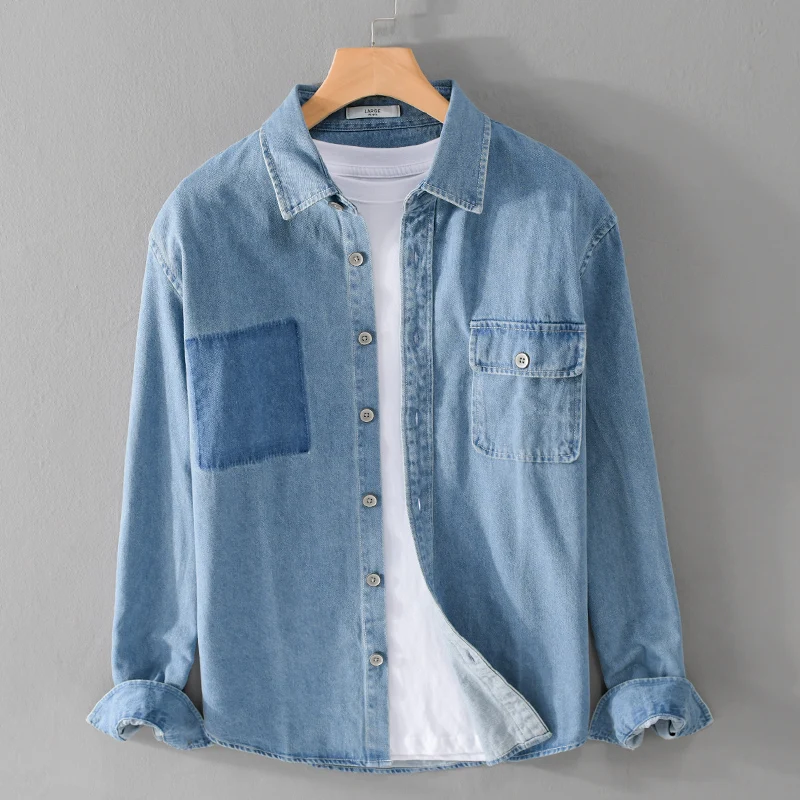 

New Designer Long-sleeve Casual Thickness Denim Shirt Men Brand Fashion Retro French Style Comfortable Tops Clothing Masculina