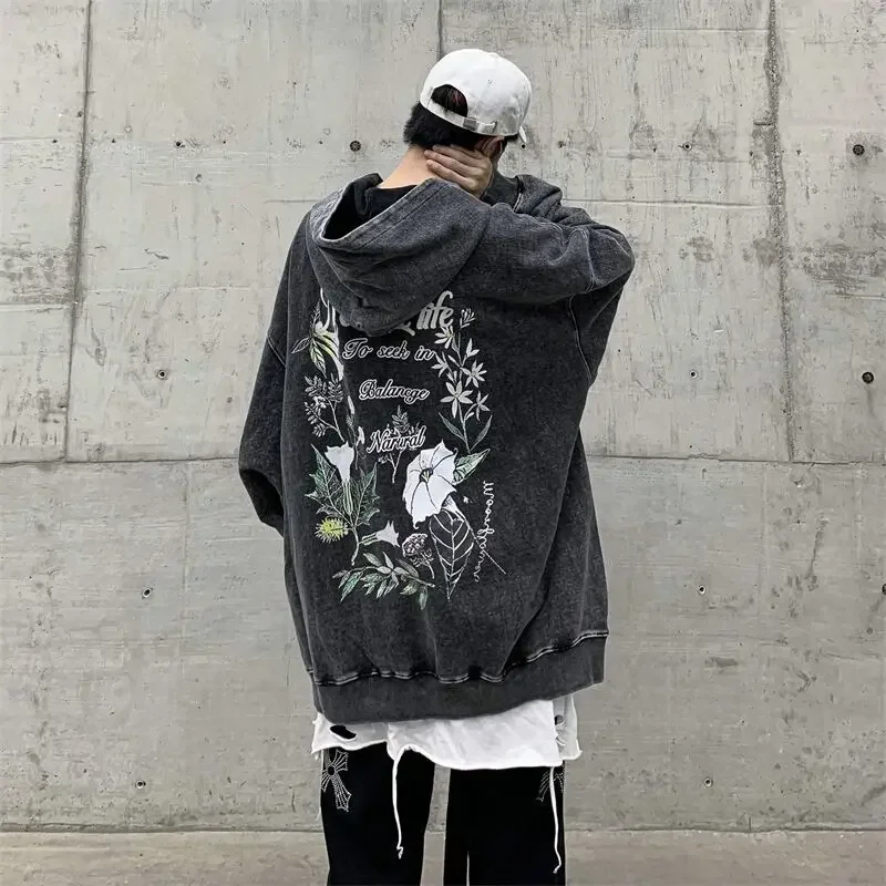 

Sweatshirts for Man Graphic Hoodies Men's Clothing Hooded Hip Hop Print Black Loose Streetwear Simple 90s Vintage Cheap Emo Warm