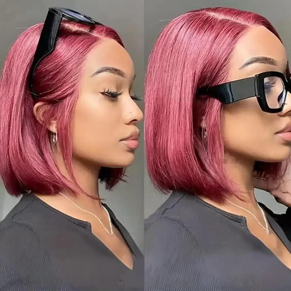 Bob 99J Burgundy Straight Wig Human Hair Lace Front Wigs 13X4 HD Transparent Lace Frontal Wigs Bob Brazilian Remy Hair For Women