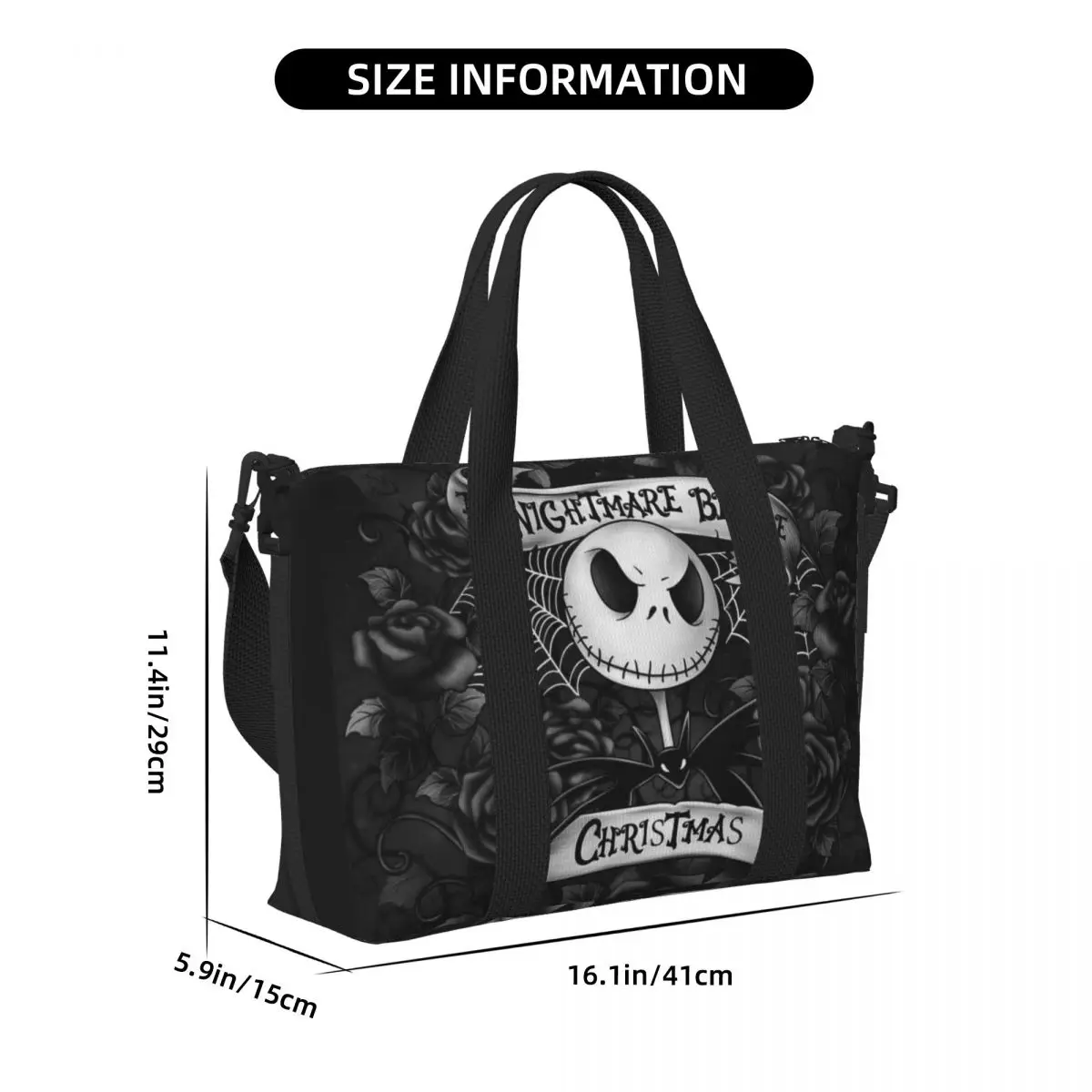 Custom The Nightmare Before Christmas Beach Tote Bag for  Extra Large Gym Carry On Halloween Skull Jack Skeleton Travel Bags 4