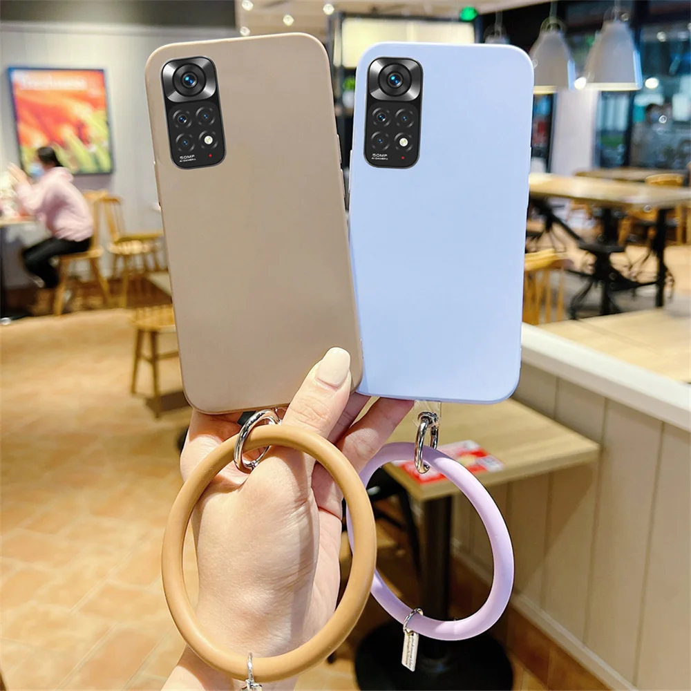 samsung galaxy flip3 case Candy Color Wrist Bracelet Case For Xiaomi Redmi Note 11 10 9 Pro 11S 10S 10C Poco X4 M4 Pro X3 NFC F4 F3 Matte Silicone Cover samsung z flip3 case