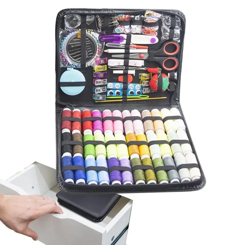 

Beginners Sewing Kit Zipper Design Compact PU Case Sewing Kit For Beginners Sewing Project Kits For Briefcase Suitcase Desk