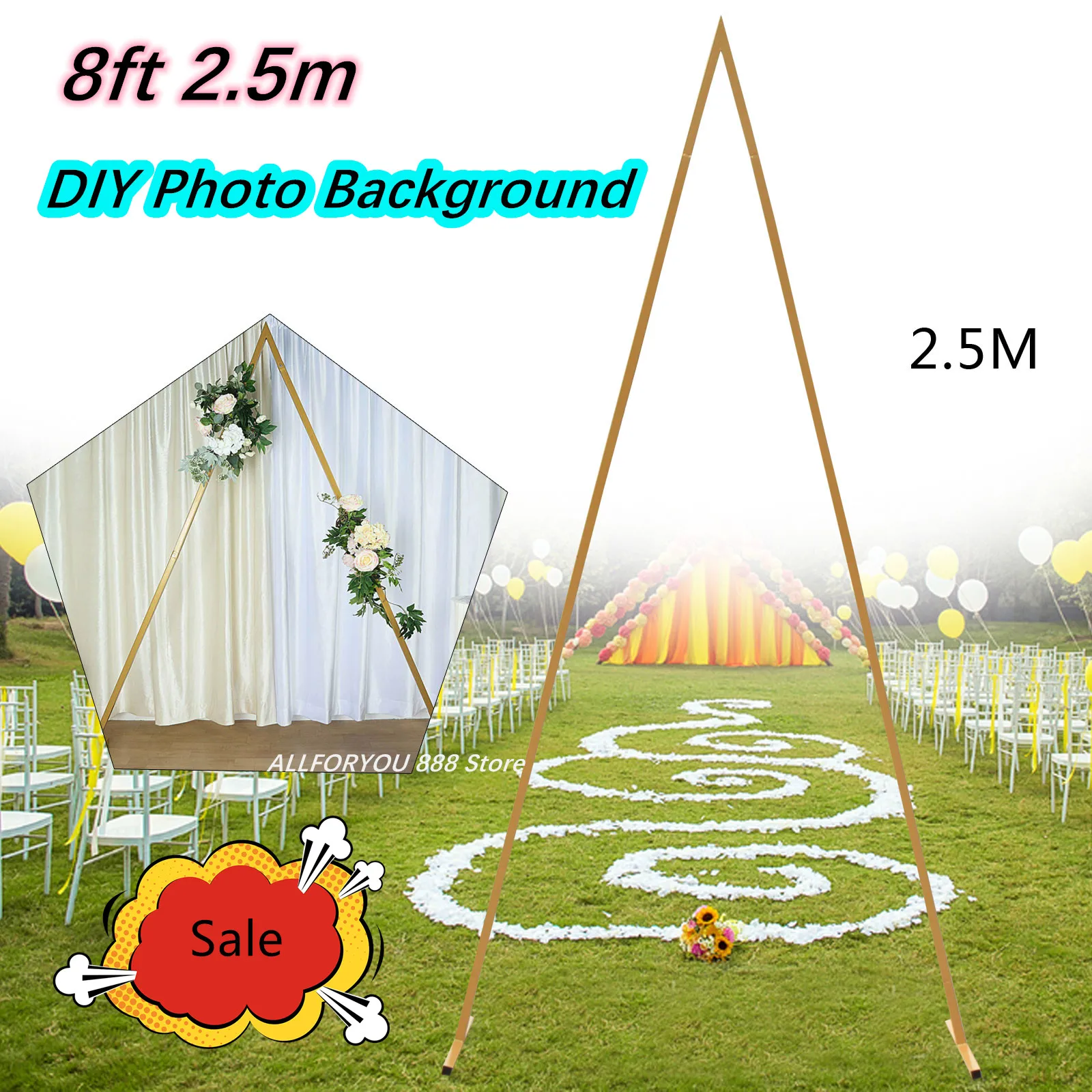 

8ft 2.5m Metal Arch Gold Triangle Wedding Stand DIY Backdrop Photo Background Party Decoration