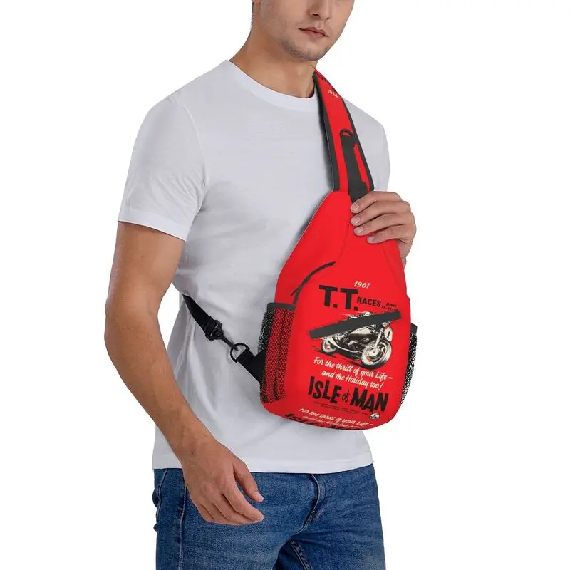 Retro Isle Of Man TT Race Sling Chest Crossbody Bag Men Fashion Motobike Sport Shoulder Backpack for Camping Biking