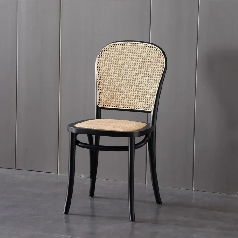 Home Designer Rattan Chair &ndash; Retro Rattan Woven Back Chair Light Luxury Hotel Solid Wood Cafe Dining Seating Living Room