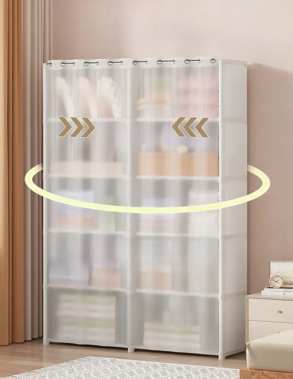 Description Picture 4 of itemMultipurpose Storage Cabinet Dustproof Wardrobe Simple Modular Curtain Multifunctional Bedroom Furniture Closet Organizer Rack