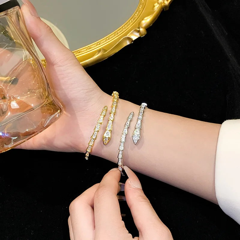 Bangle Bracelet Fashion Snake Bone Cubic Zirconia Open Bracelets For Men Women Gold Silver Copper Metal Snake Bracelet Party Daily Jewelry