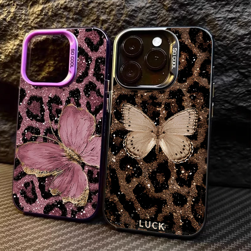 Butterfly Leopard Print Matte Phone Case - Stylish and Protective Back Cover