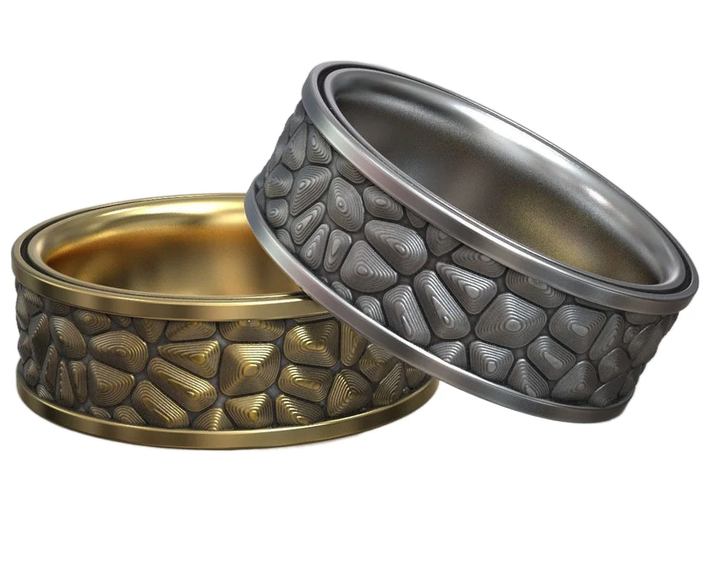 

11g Abstract Relief Pattern Wedding Band Gold Engagement Wedding Couple Rings 925 Solid Sterling Silver Rings