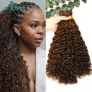 #4 Chocolate Brown Deep Wave 100G 1 Bundles Bulk Human Hair For Boho Braids Curly Braiding Hair 12-26 inch Remy Hair Burmese 1