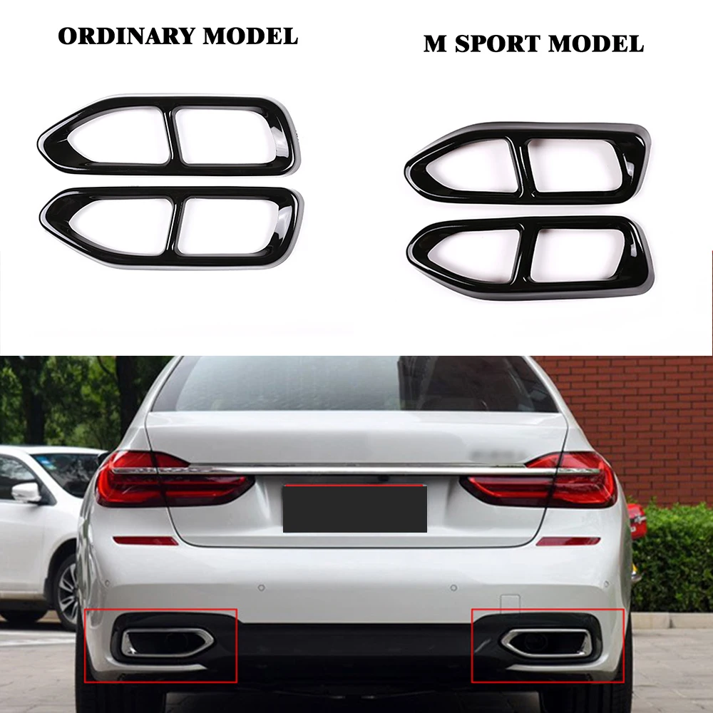2 Stück glänzende schwarze Stahl Auto Auspuff Schall dämpfer Rohrs pitze Abdeckung Verkleidung für BMW 7er Serie G11 G12 2016 2018 750li 2008-2015 Zubehör – Detail 1