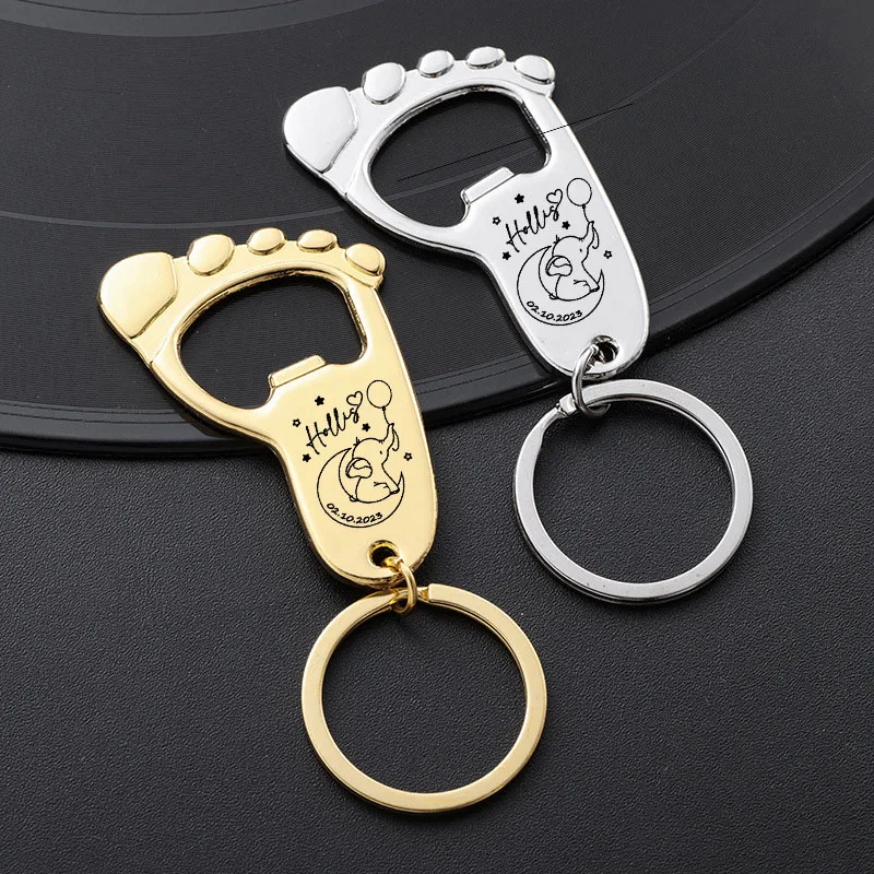 Baby Keychain Bottle Opener 20-80pc Personalized Baby Foot Shaped Keychain Bottle Opener Baby Shower Favor Boy Girl Birthday Party Souvenir Gifts For Guests