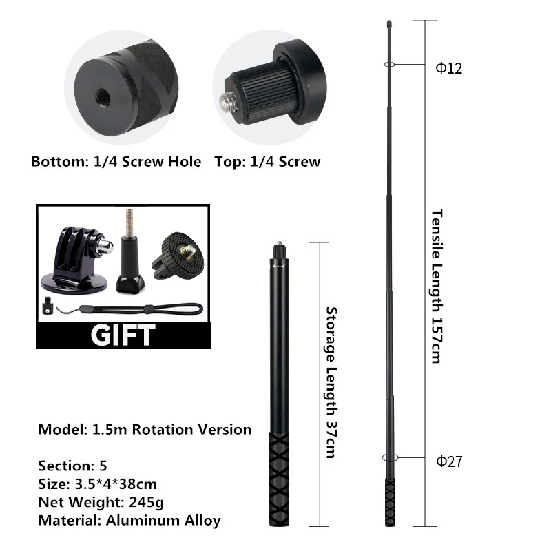 Rotating Handle Aluminum Selfie Stick with Tripod Base