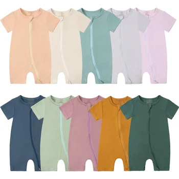 2026 Summer Baby Bamboo Fiber Jumpsuit Short Sleeve Breathable Pajama Baby Girls Boys Sleepwear Newborns Bodysuit