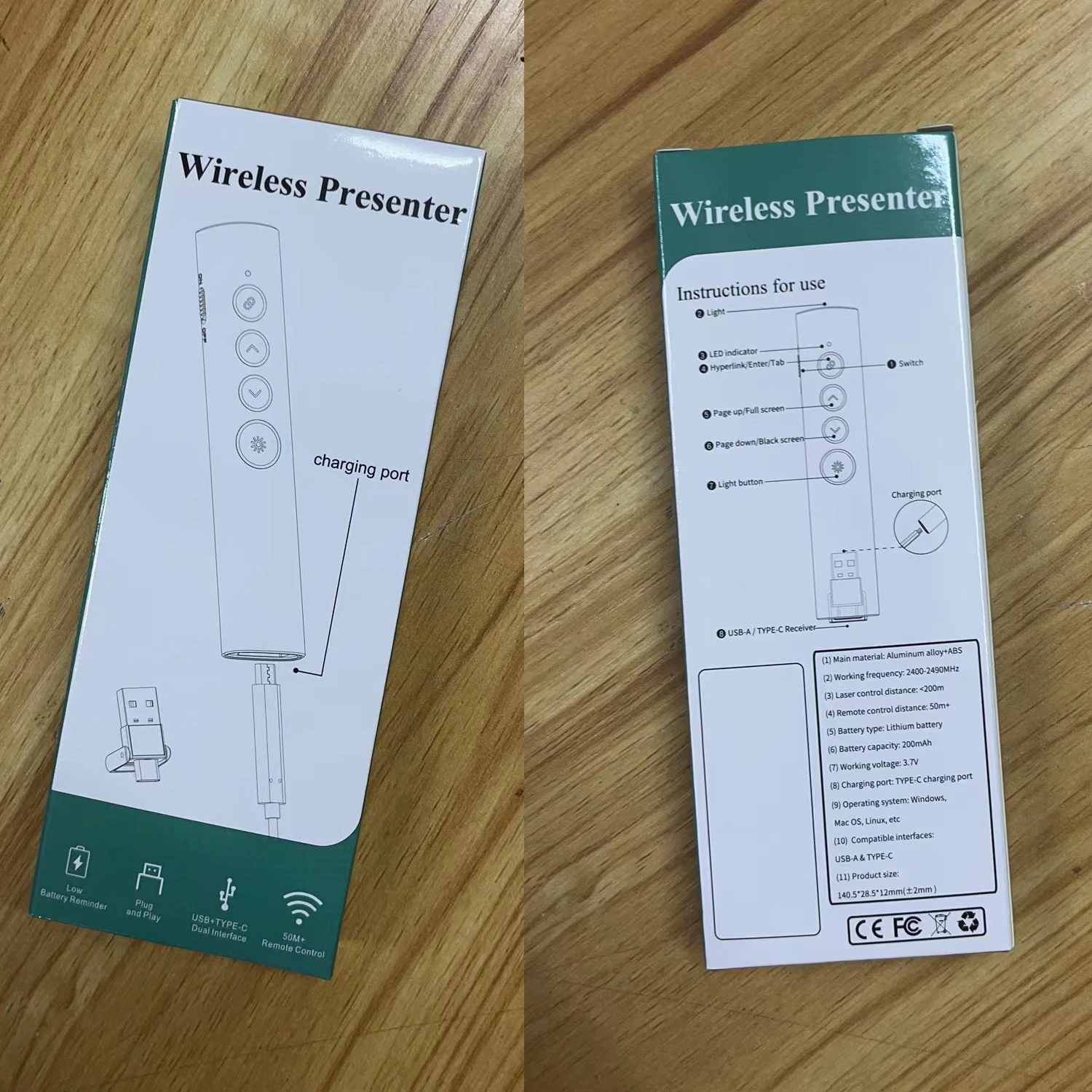 2.4G Wireless Presenter Clip Type PowerPoint PPT Pen USB and Type-C Receiver for Meeting and Training